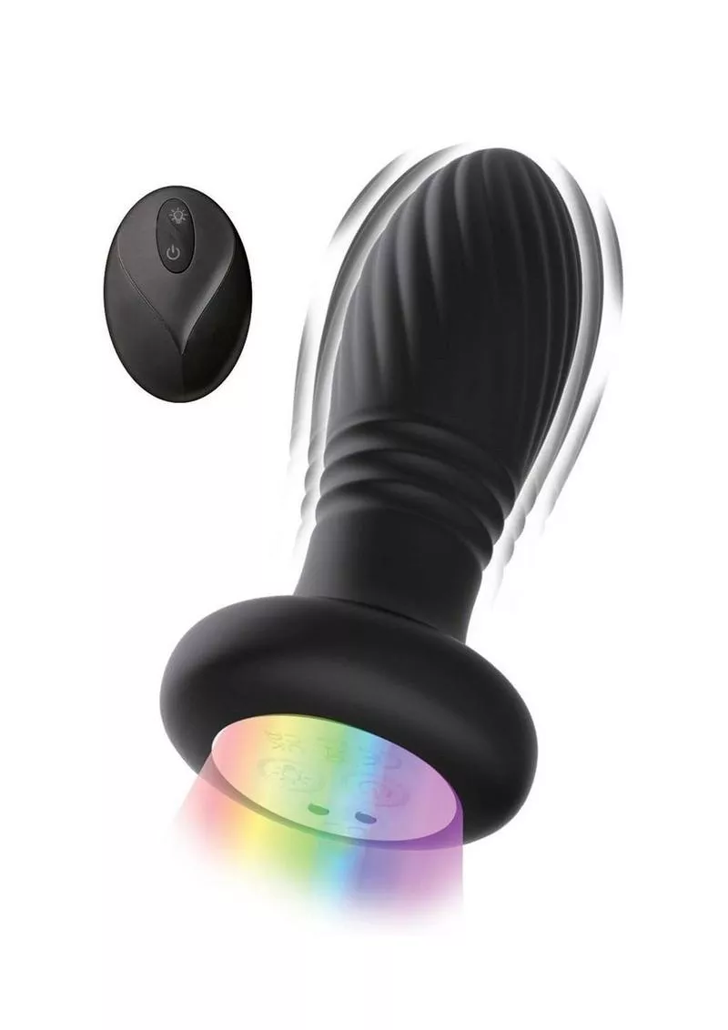 Atomic Thrusting Light-Up Twister Rechargeable Silicone Plug with Remote Control - Black from Cherry Pie Online
