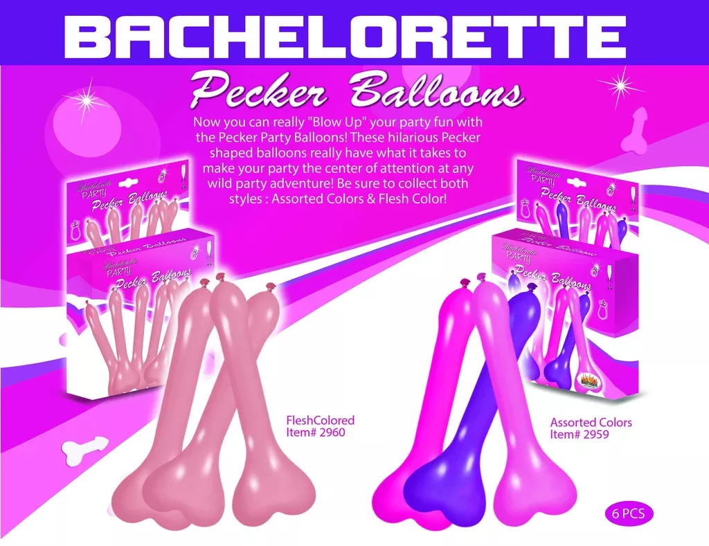 Bachelorette Pecker Balloons Assorted Colors 6 Pack
