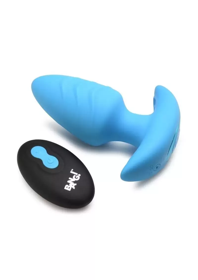 Bang! Rotating Vibrating Rechargeable Silicone Butt Plug with Remote - Blue from Cherry Pie Online