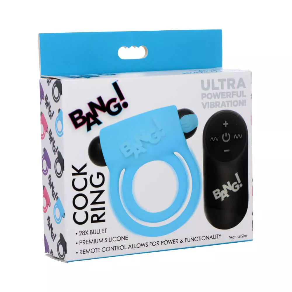 Bang! Silicone Cock Ring and Bullet with Remote Control Blue