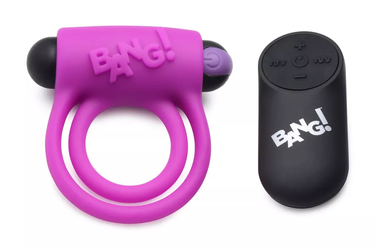 Bang! Silicone Cock Ring and Bullet with Remote Control Purple