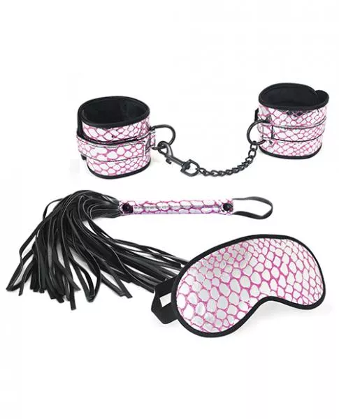 Bondage Kit: Pink Wrist Restraints & Flogger