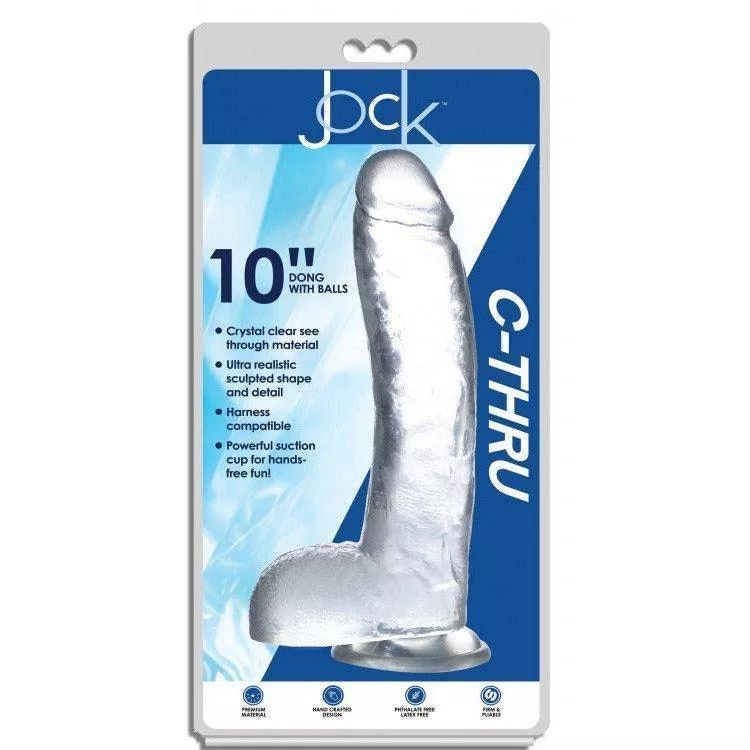 Jock C-Thru Clear Dildo w/ balls 10"