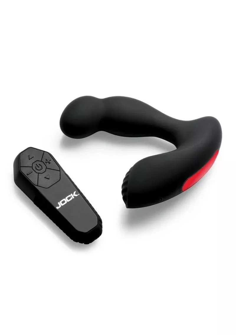 Jock P-Force Milking Rechargeable Silicone Prostate Vibrator w/ Remote Control - Black from Cherry Pie Online