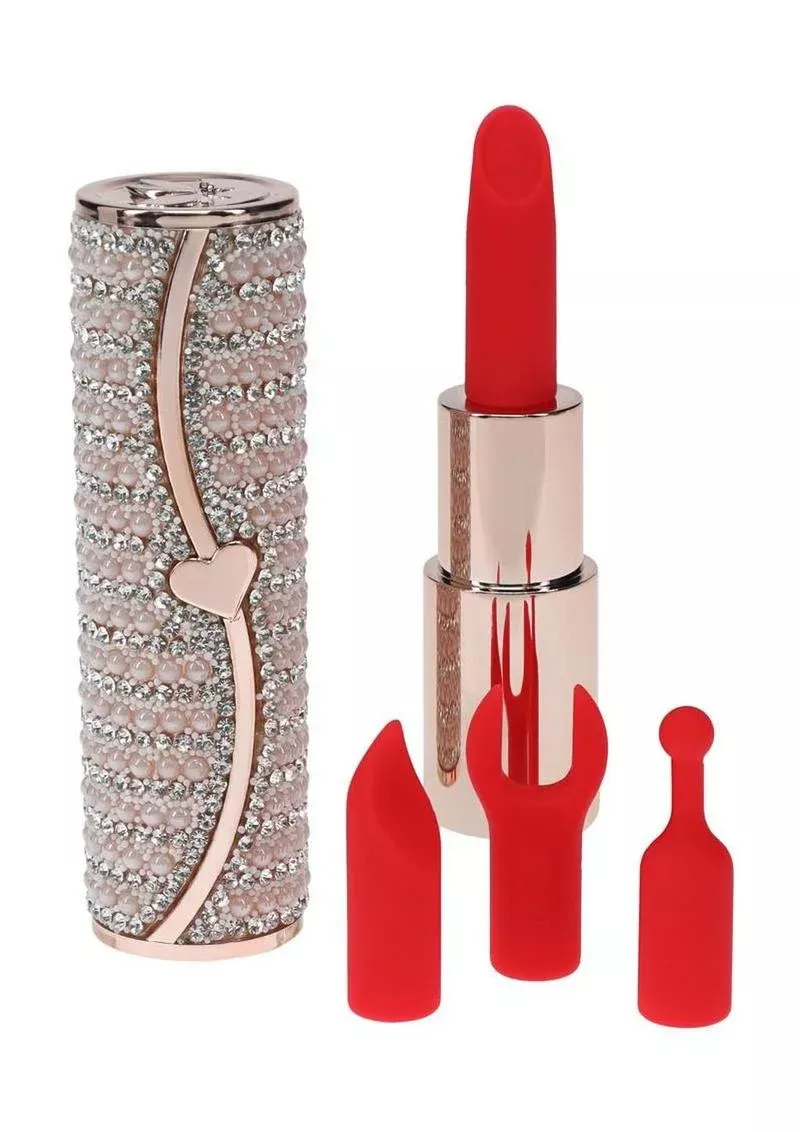 Loveline Candy Lipstick Rechargeable Silicone Vibrator with Interchangeable Heads - Pink from Cherry Pie Online