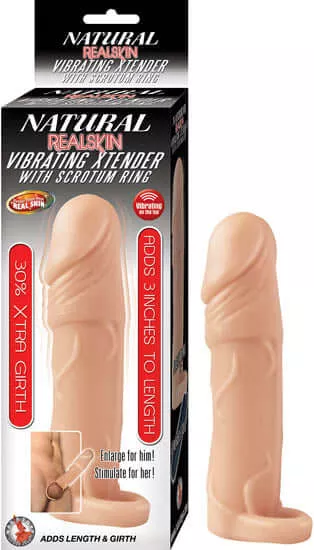 Natural Realskin Vibrating Xtender with Scrotum Ring Beige