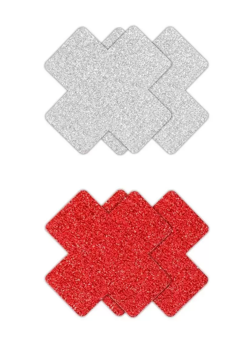 Pretty Pasties Glitter Cross - Red/Silver from Cherry Pie Online