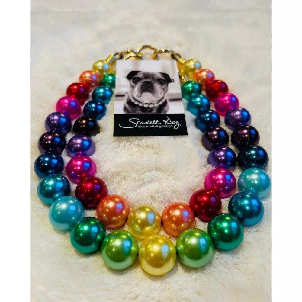 Scarlett Dog - Beaded Dog Necklace with 20mm Pearlized Pride Beads