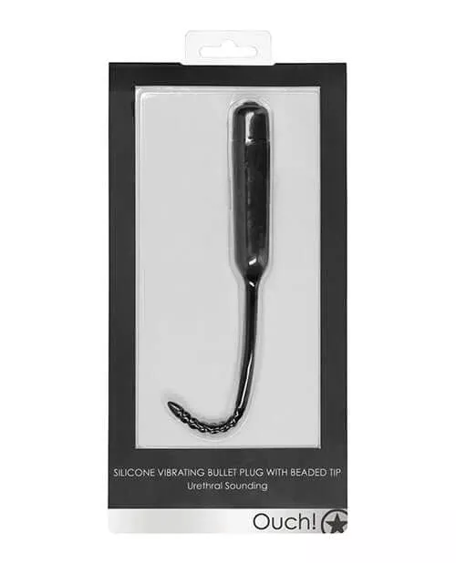 SILICONE VIBRATING BULLET PLUG W/ BEADED TIP URETHRAL SOUNDING BLACK