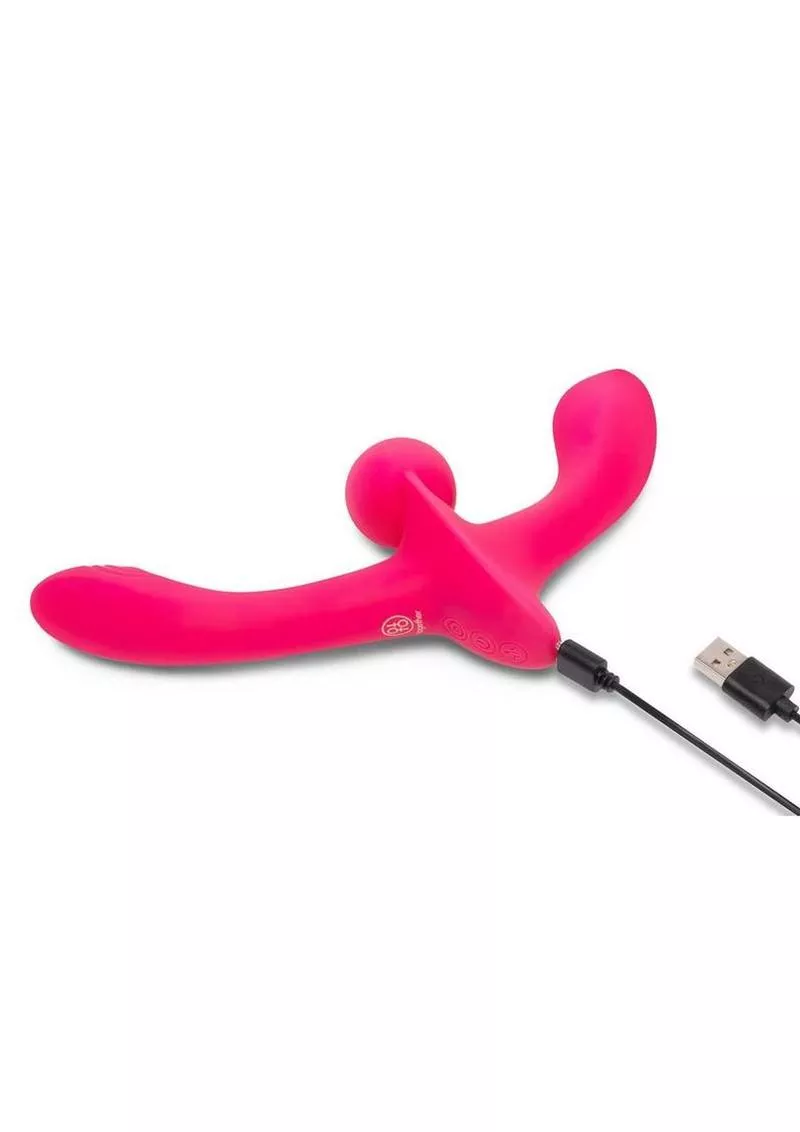 Together Double Tap Rechargeable Silicone Double-Ended Vibrating Strapless Strap-On - Pink - Shop Velvet Box Online