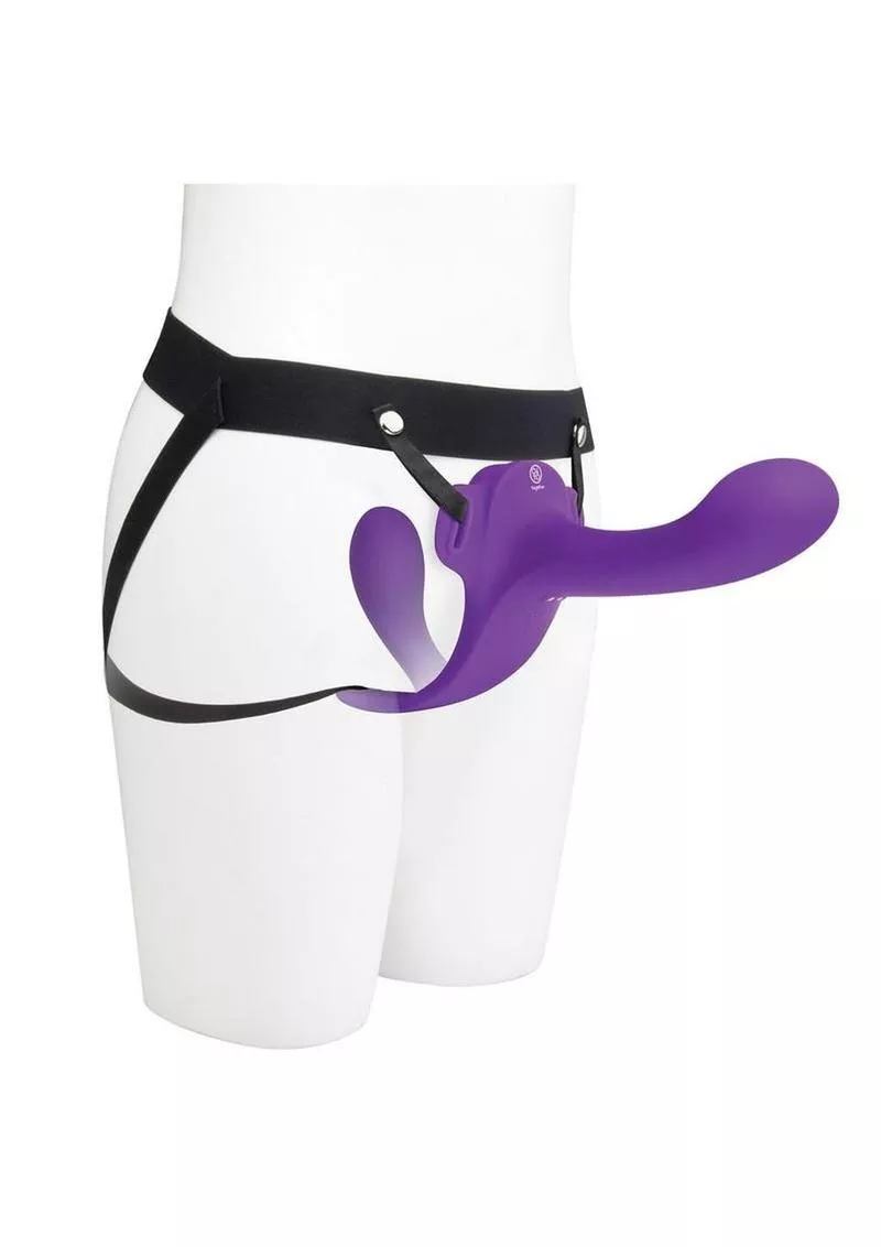 Together Lock-In Dual-Ended Vibrating Rechargeable Strap-On and Harness Set - Purple - Shop Velvet Box Online