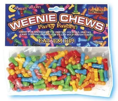 Weenie Chews Penis Shaped Candy – Assorted Flavors, 125 Pieces